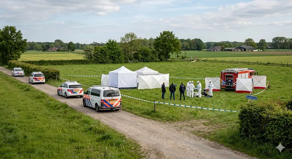 Afzetting door de politie in de omgeving van Oud-Caberg nabij de Belgische grens voor onderzoek.