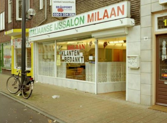 De (voormalige) Italiaanse ijssalon Milaan aan de Amsterdamsestraatweg in Utrecht, die jarenlang door Oma Bindi en haar echtgenoot Ottavio werd gerund.