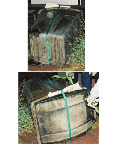 Een industriële afvalcontainer, vergelijkbaar met de kliko waarin het lichaam van de onbekende vrouw in 1999 werd gedumpt in de rivier de Gaasp.