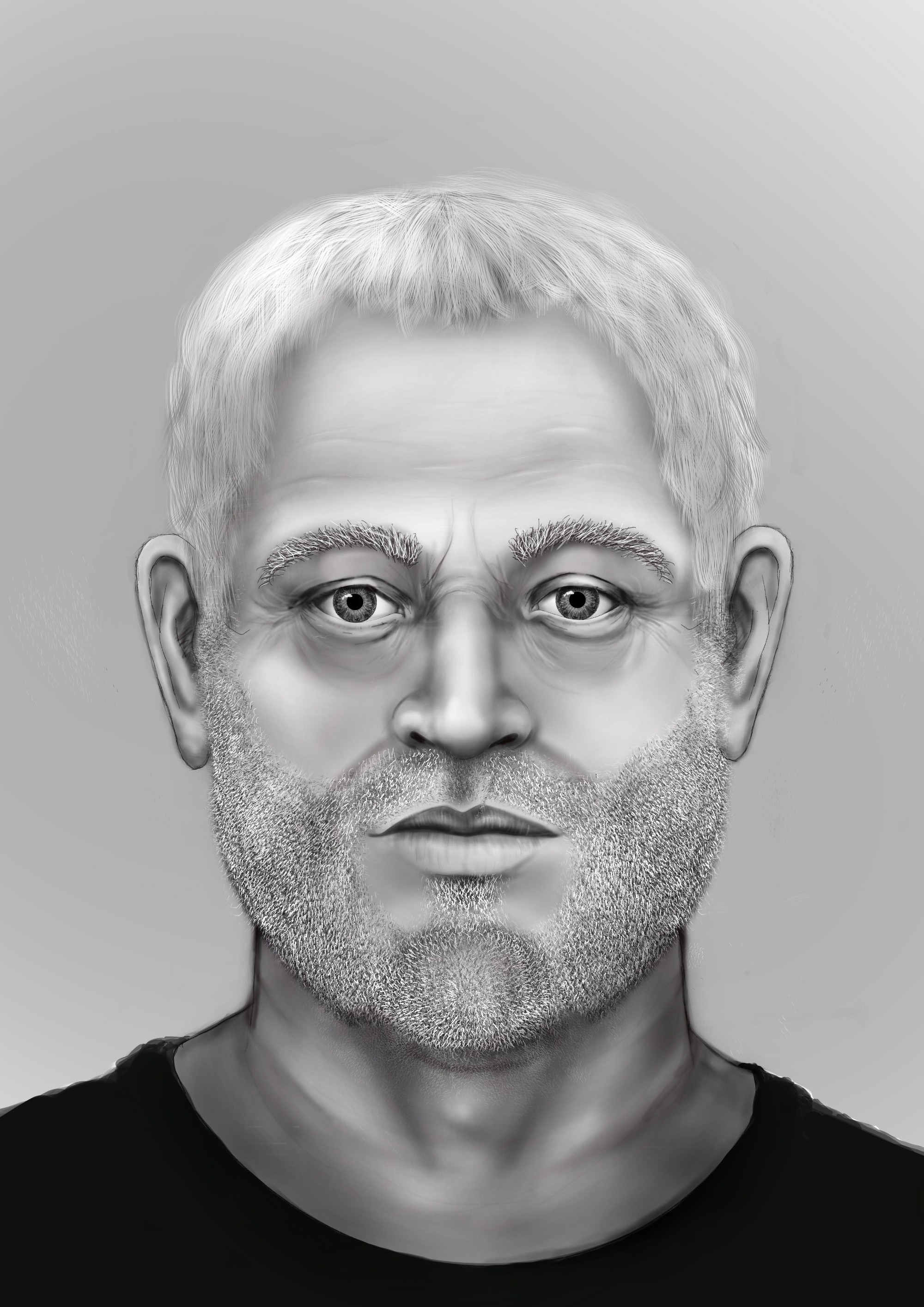 Een forensische gezichtsreconstructie van de ongeïdentificeerde man die in 2014 werd gevonden bij Ochten.