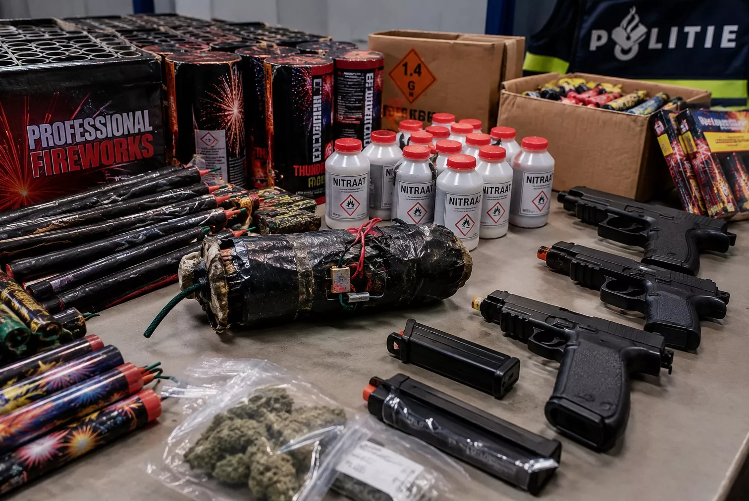 Politieonderzoek en inbeslagname van zwaar vuurwerk en nepwapens in een woning in Zwolle.