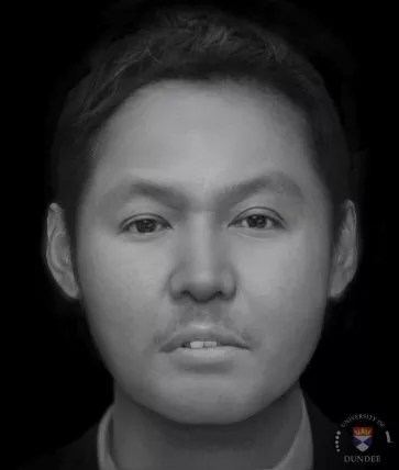 Digitale 3D-gezichtsreconstructie gemaakt door de University of Dundee van de onbekende Aziatische man (20-30 jaar) gevonden in Oud-Zuilen
