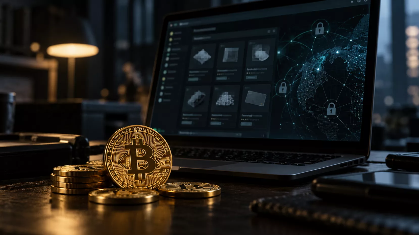 Een illustratie van het darkweb en bitcoins, het middel waarmee de 58-jarige vrouw de moordopdracht zou hebben gefinancierd.