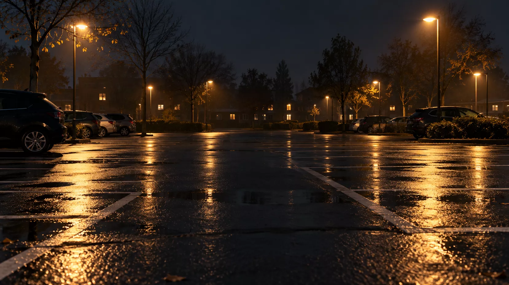 Een donkere parkeerplaats in de nacht, symbool voor de locaties in Sliedrecht waar het 18-jarige slachtoffer naartoe werd gereden.